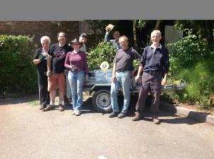 Alphington Village Hall Welfare Project Team led by Lion President Twiggy Lake after removing ivy from walls and general outside clean up.